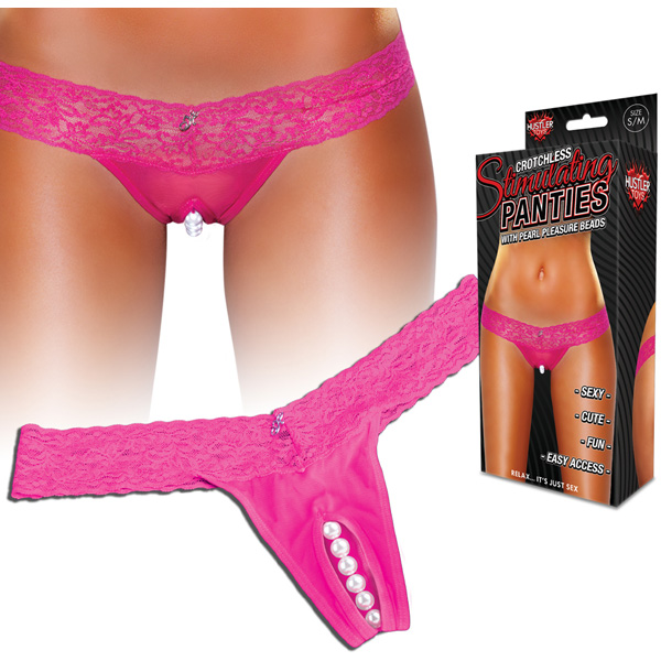 Clitoral Stimulating Thong With Beads Hot Pink S/M