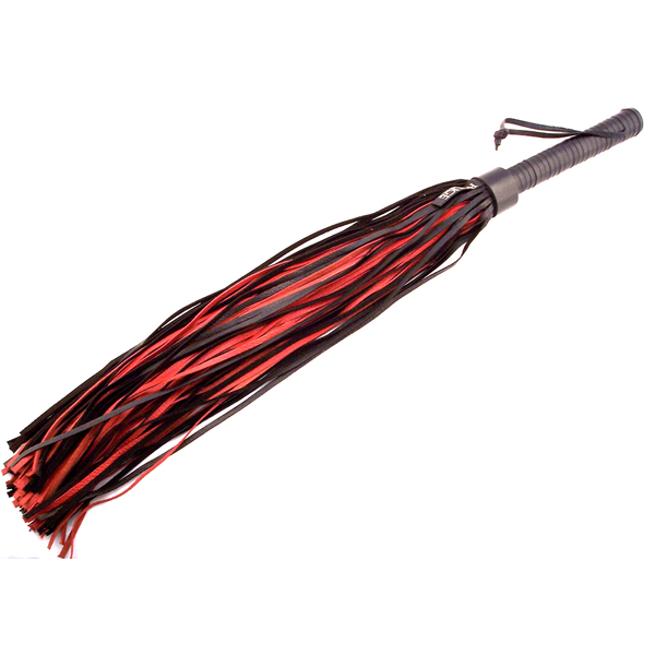 Flogger With Leather Handle & Stripes Black/Red