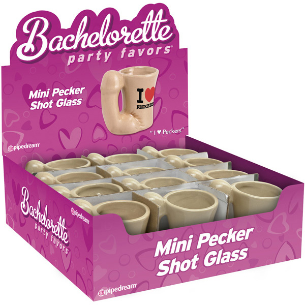 Bachelorette Party Favors Mini Pecker Shot Glass Display of 12 Display