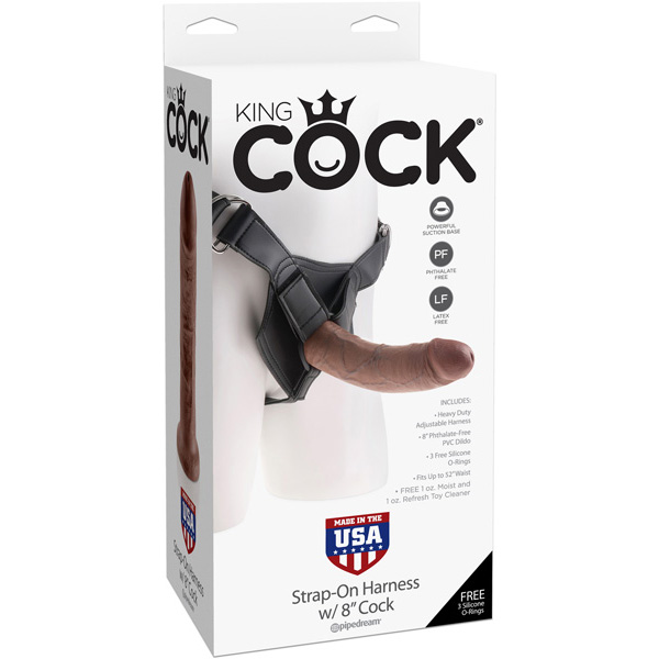 King Cock Strap-on Harness w/ 8" Cock Brown