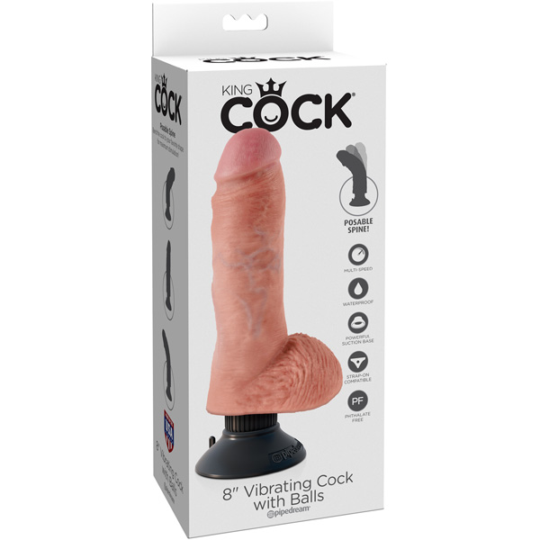 King Cock 8" Vibrating Cock With Balls Flesh