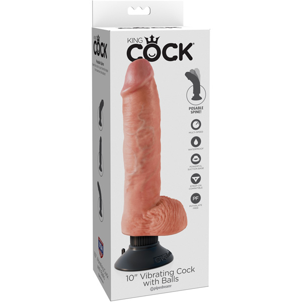 King Cock 10" Vibrating Cock With Balls Flesh