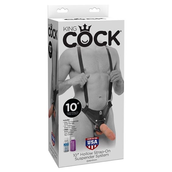 King Cock 10" Hollow Strap-On Suspender System Flesh