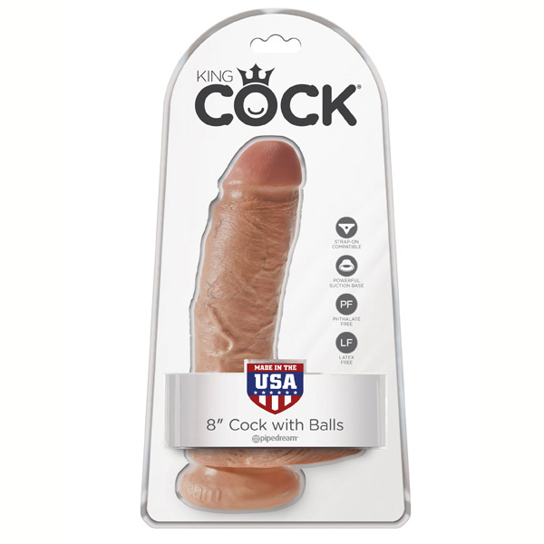 King Cock 8" Cock With Balls Tan
