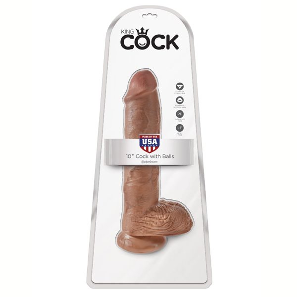 King Cock 10" Cock With Balls Tan