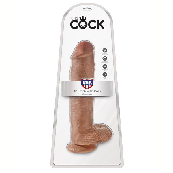 King Cock 11" Cock With Balls Tan