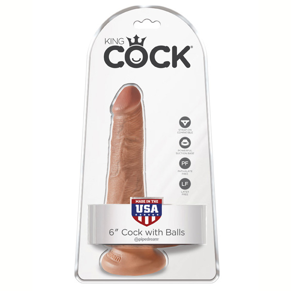 King Cock 6" Cock With Balls Tan