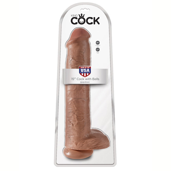 King Cock 15" Cock With Balls Tan