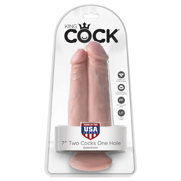 King Cock 7" Two Cocks One Hole Flesh