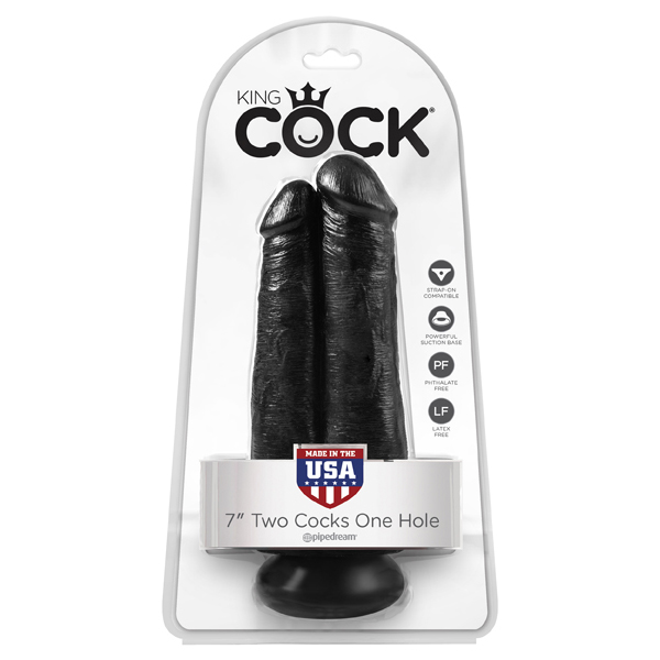 King Cock 7" Two Cocks One Hole Black