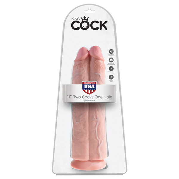 King Cock 11" Two Cocks One Hole Flesh