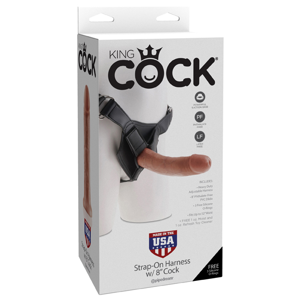 King Cock Strap-On Harness W/ 8" Cock Tan