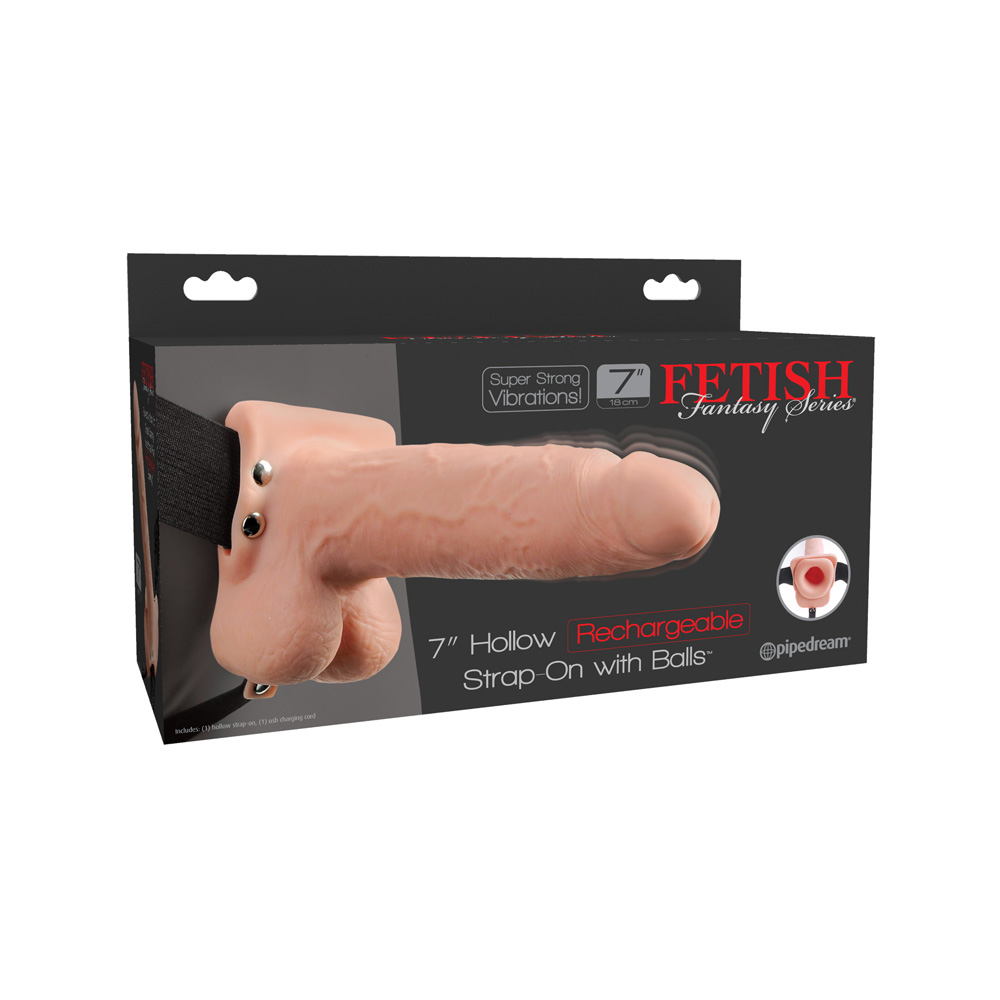Fetish Fantasy 7" Hollow Rechargeable Strap-On With Balls Flesh