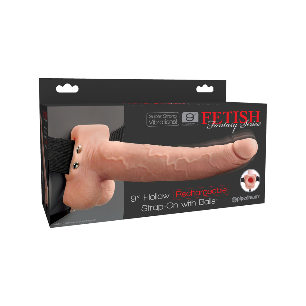 Fetish Fantasy 9" Hollow Rechargeable Strap-On With Balls Flesh