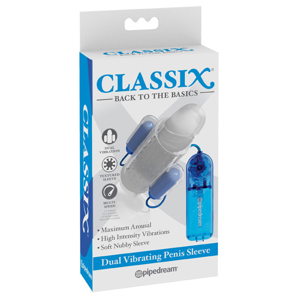 Classix Dual Vibrating Penis Sleeve Blue