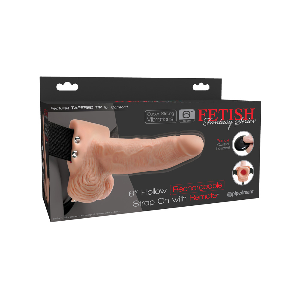 Fetish Fantasy 6" Hollow Rechargeable Strap-On With Remote Flesh