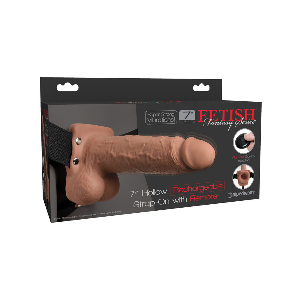 Fetish Fantasy 7" Hollow Rechargeable Strap-On With Remote Tan