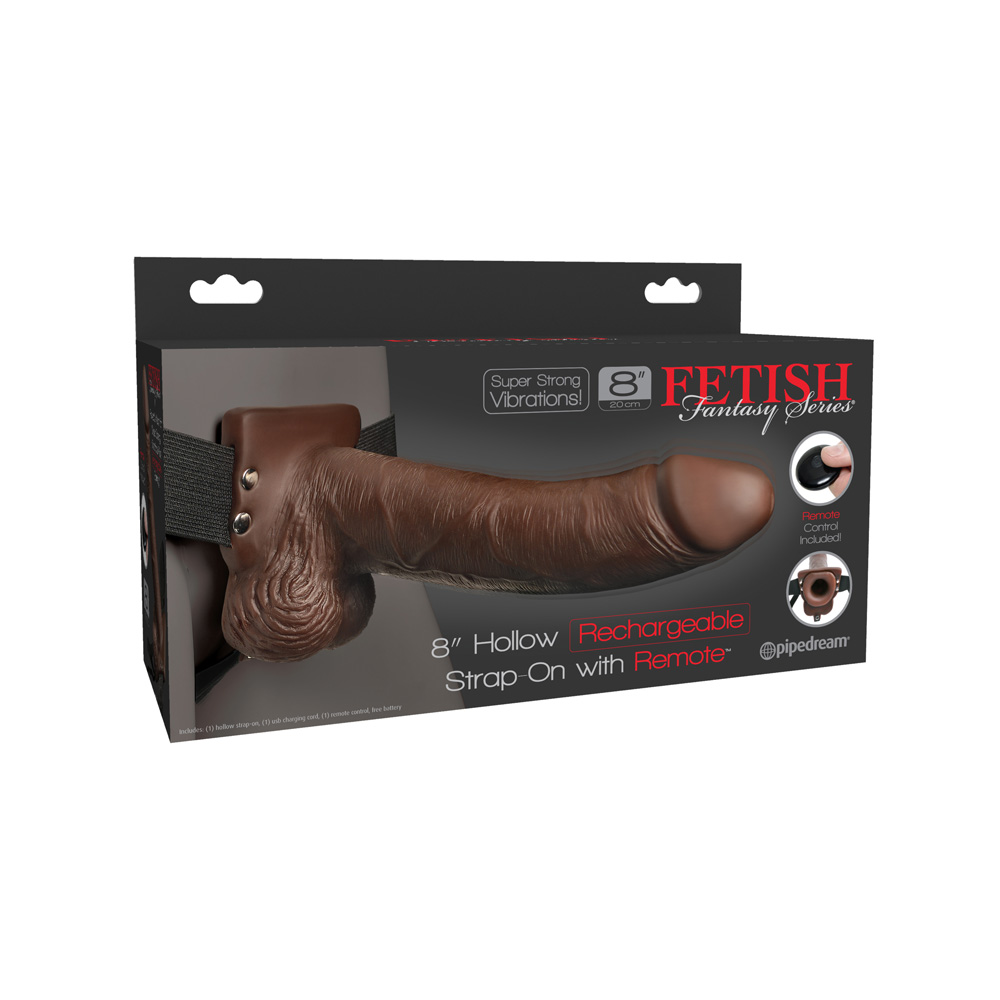 Fetish Fantasy 8" Hollow Rechargeable Strap-On With Remote Brown