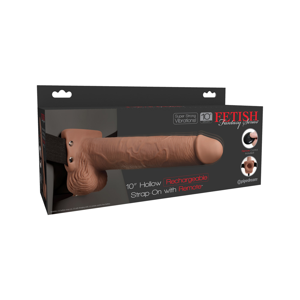 Fetish Fantasy 10" Hollow Rechargeable Strap-On With Remote Tan
