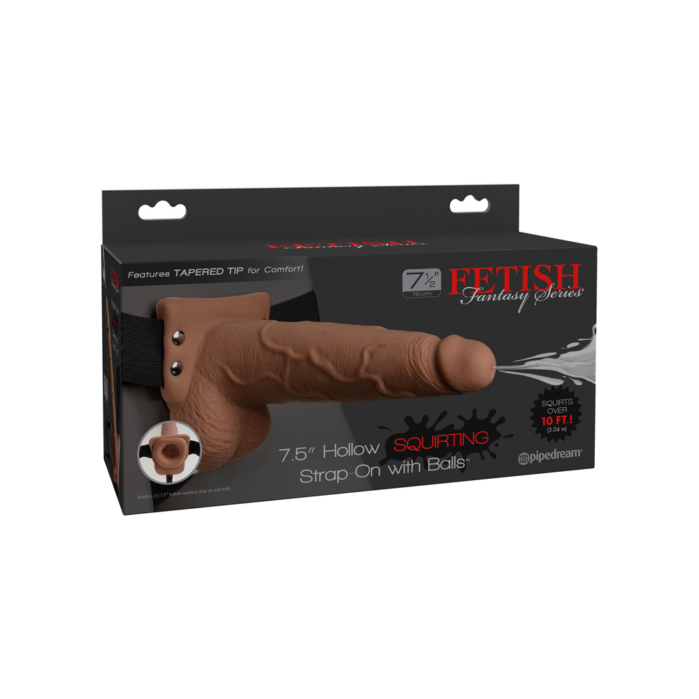 Fetish Fantasy 7.5" Hollow Squirting Strap-On With Balls Tan