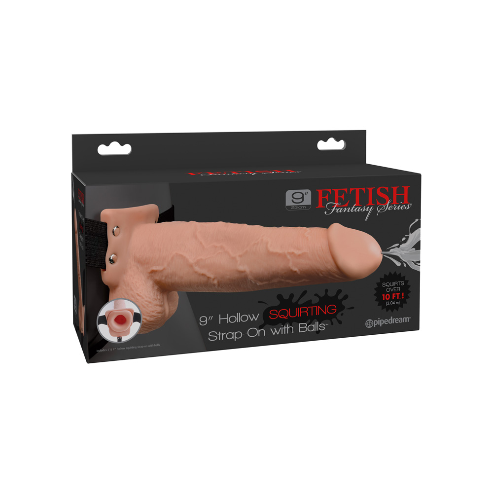 Fetish Fantasy 9" Hollow Squirting Strap-On With Balls Flesh
