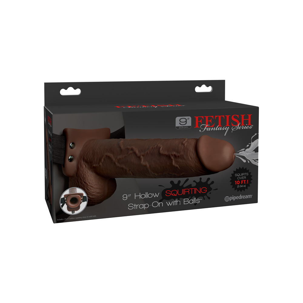 Fetish Fantasy 9" Hollow Squirting Strap-On With Balls Brown