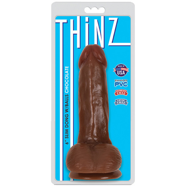 Thinz 6" Slim Dong W/Balls Chocolate Thinz 6" Slim Dong W/Balls Chocolate