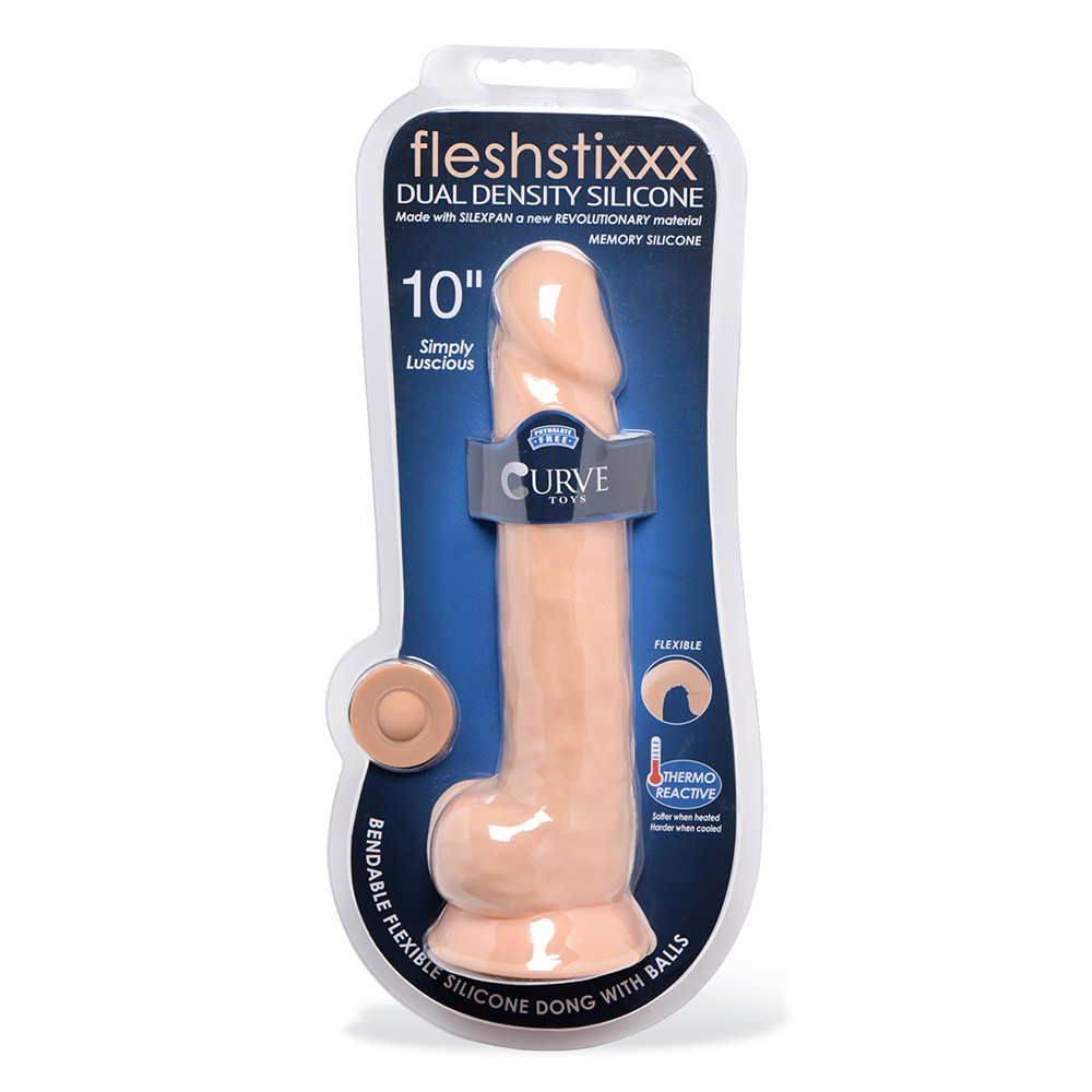 Fleshstixxx 10" Silicone Dildo With Balls Vanilla