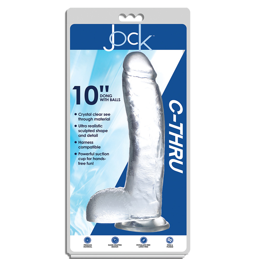 Jock C-Thru 10" Clear Tpe Dildo With Balls