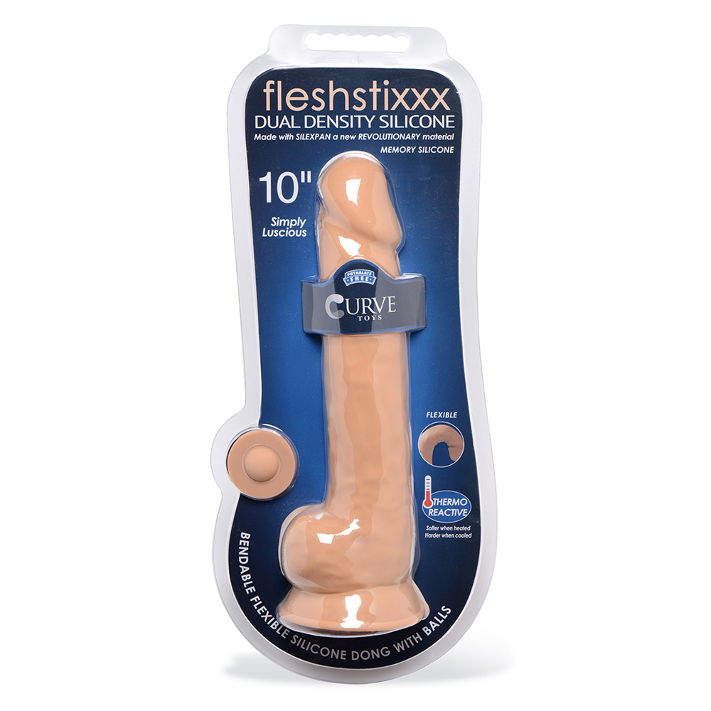 Fleshstixxx 10" Silicone Dildo With Balls Tan