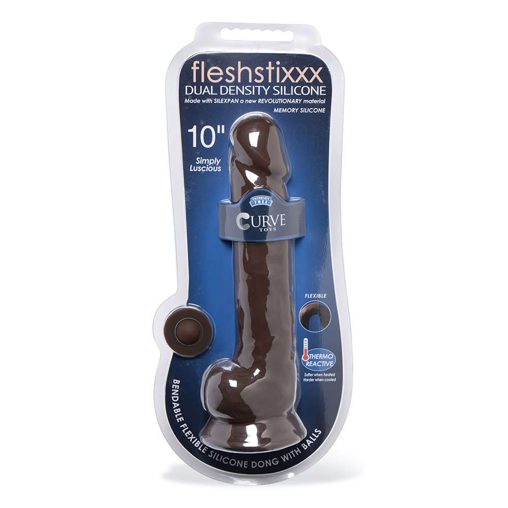 Fleshstixxx 10" Silicone Dildo With Balls Brown
