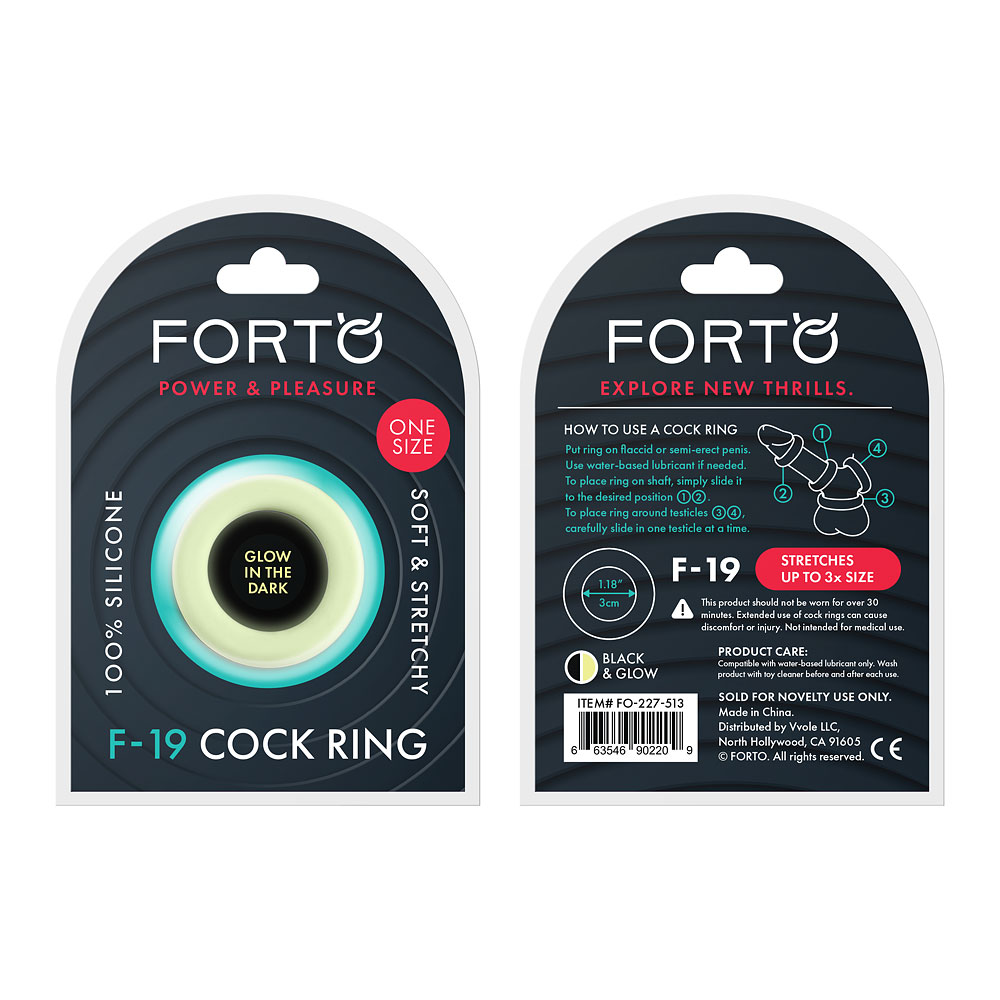 F-19: 100% Liquid Silicone 2 Tone C-Ring O/S Black/Glow F-19: 100% Liquid Silicone 2 Tone C-Ring O/S Black/Glow