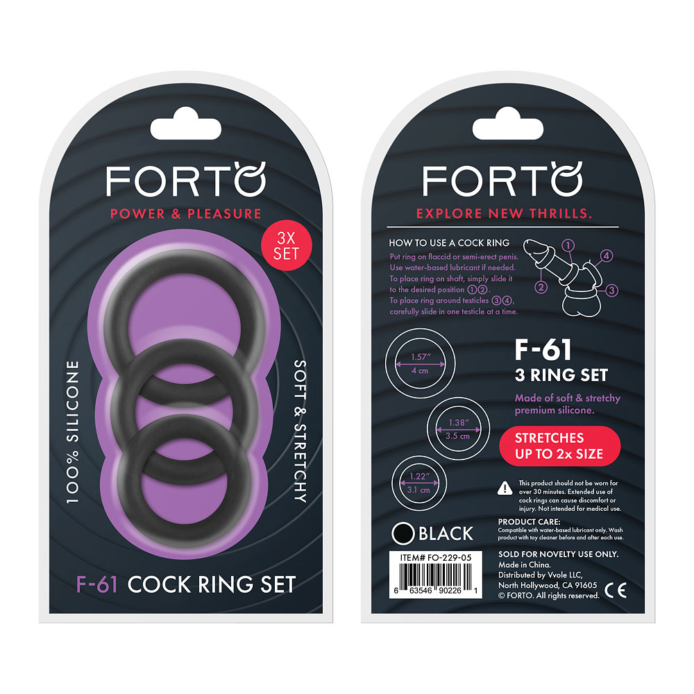 F-61: 3 Piece C-Ring Set 100% Silicone O/S Black F-61: 3 Piece C-Ring Set 100% Silicone O/S Black