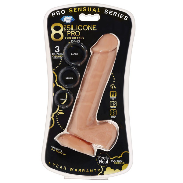 Cloud 9 Pro Sensual Premium Silicone Dong W/ 3 C Rings Tan 8"
