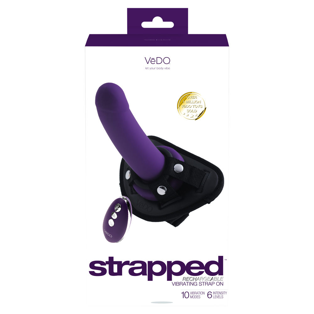 Strapped Rechargeable Vibrating Strap On Deep Purple