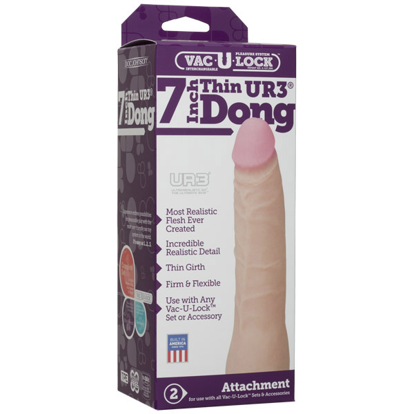 Vac-U-Lock- 7" Thin Ur3 Dong White Vac-U-Lock- 7" Thin Ur3 Dong White