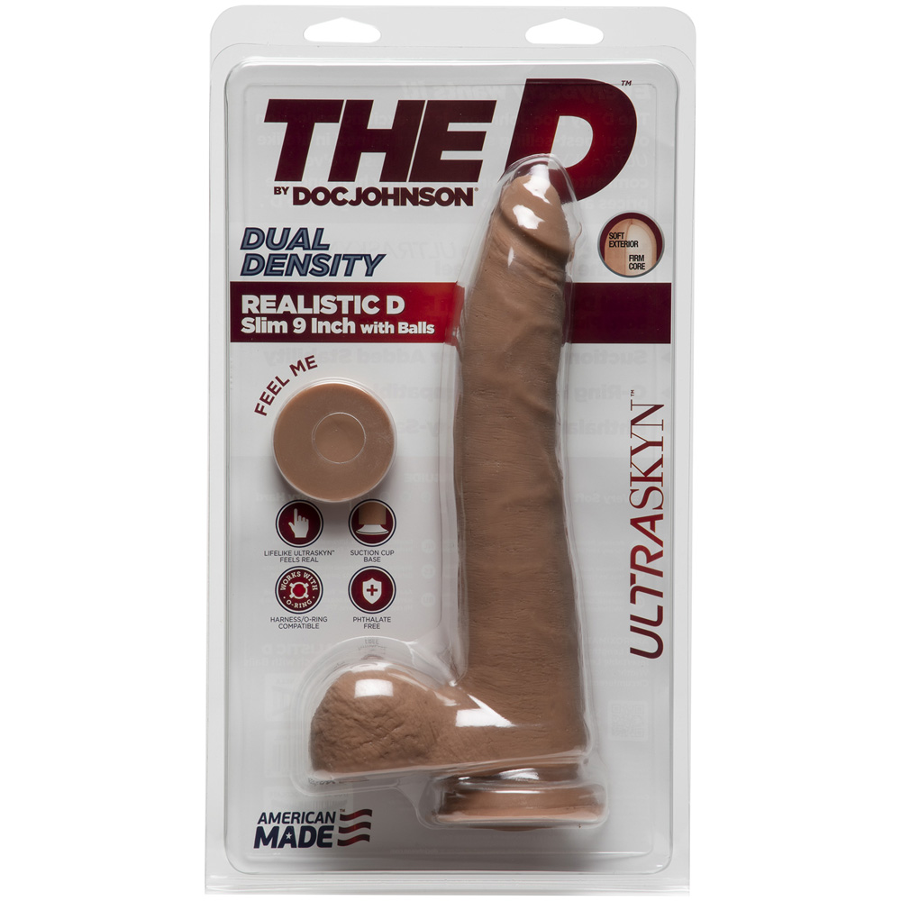 The D Realistic D Slim 9" With Balls Ultraskyn Caramel