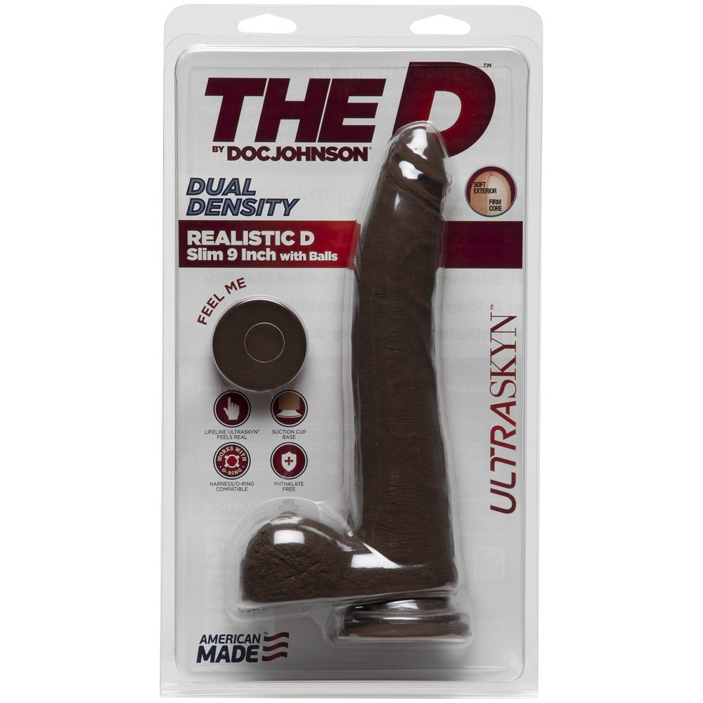 The D Realistic D Slim 9" With Balls Ultraskyn Chocolate