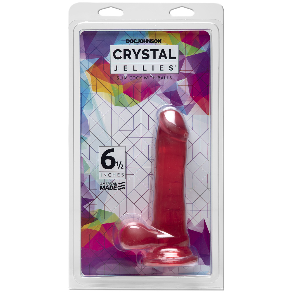 Crystal Jellies Slim Cock With Balls 6.5" Pink