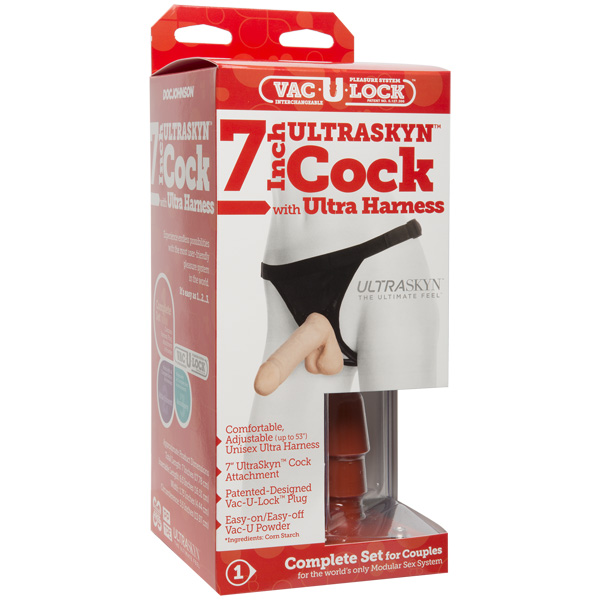 Vac-U-Lock - 7" Ultraskin Cock - With Ultra Harness White