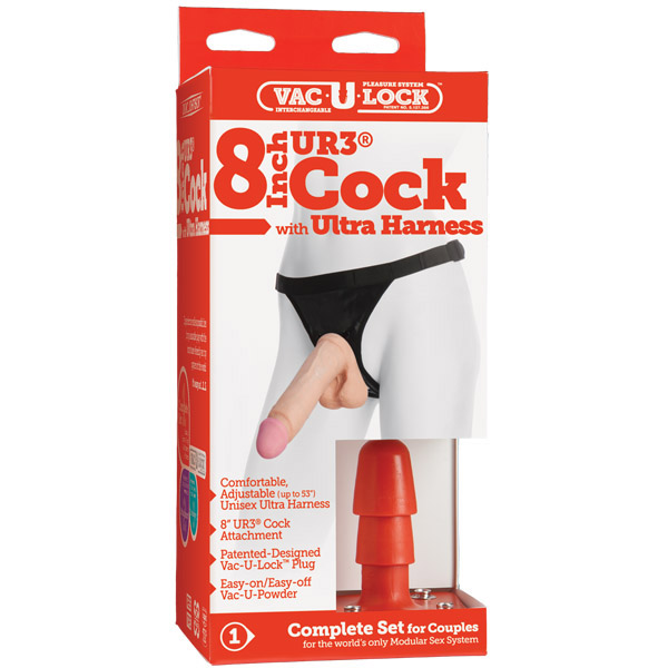 Vac-U-Lock - 8" Ur3 Cock - With Ultra Harness White