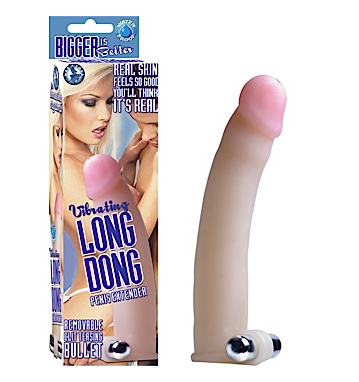 Vibrating Long Dong Penis Extender Flesh