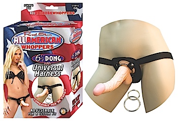All American Whoppers 6.5" Dong W/Universal Harness Flesh
