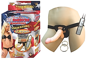 All American Whoppers Vibrating 6.5" Dong W/Universal Harness Flesh
