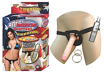 All American Whoppers Vibrating 7" Dong W/Universal Harness Flesh