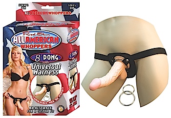 All American Whoppers 8" Dong W/Universal Harness Flesh