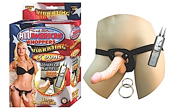 All American Whoppers Vibrating 8" Dong W/Universal Harness Flesh