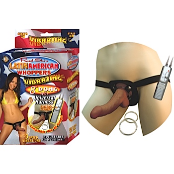 Latin American Whoppers Vibrating 8" Dong With Universal Harness Latin