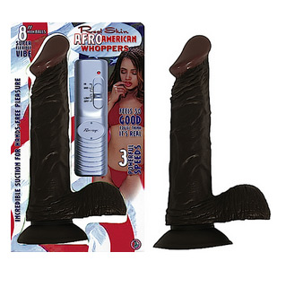 Afro American Whoppers Vibrating 8" Dong With Universal Harness Brown