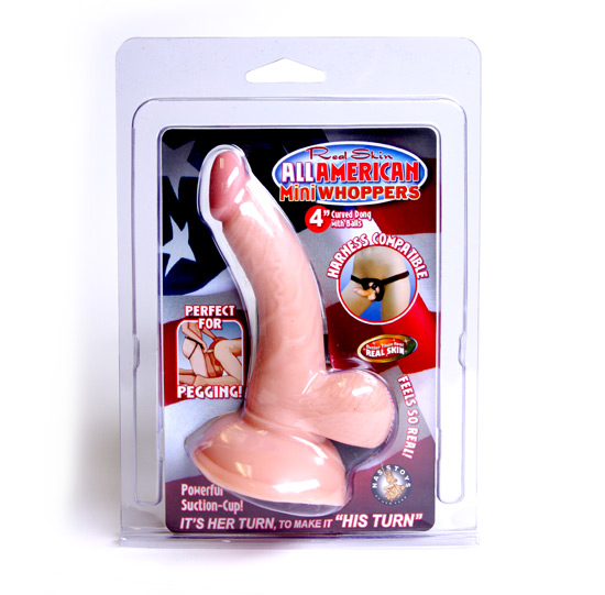 All American Mini Whoppers 4" Curved Dong W/Balls Flesh